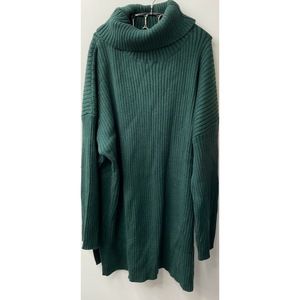 Cozy Green Turtleneck Sweater Dress Long Sleeve Side Slit XL?